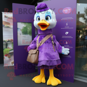 Purple Gosling mascot costume character dressed with a Blouse and Scarves