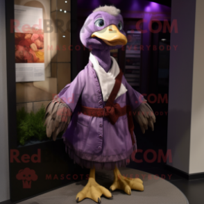 Purple Gosling mascot costume character dressed with a Blouse and Scarves