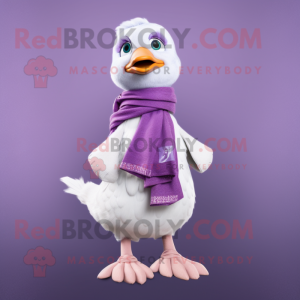 Purple Gosling mascot costume character dressed with a Blouse and Scarves