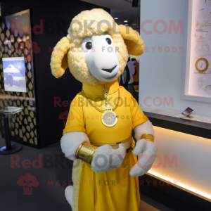 Gold Sheep maskot kostym...