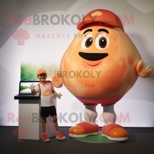 Peach Moussaka mascot costume character dressed with a Shorts and Watches