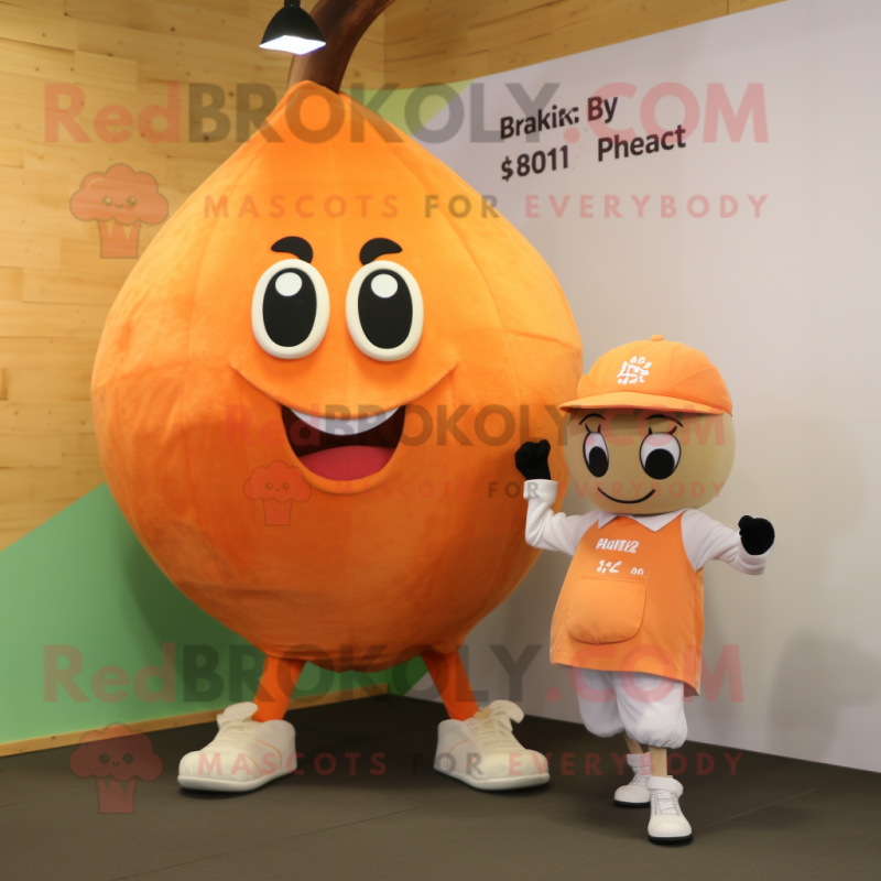 Peach Moussaka mascot costume character dressed with a Shorts and Watches