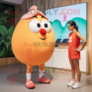 Peach Moussaka mascot costume character dressed with a Shorts and Watches