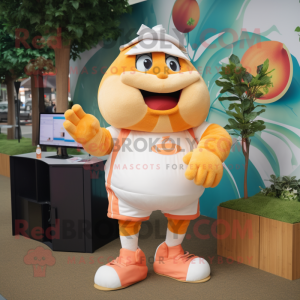 Peach Moussaka mascot costume character dressed with a Shorts and Watches