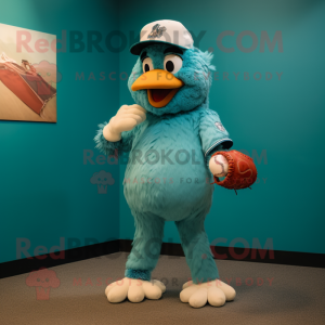 Teal Fried Chicken mascot costume character dressed with a Baseball Tee and Cufflinks