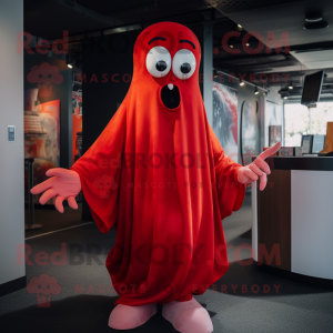 Red Ghost mascot costume character dressed with a Blouse and Gloves