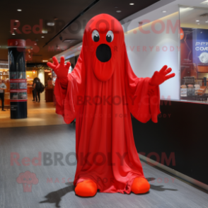 Red Ghost mascot costume character dressed with a Blouse and Gloves