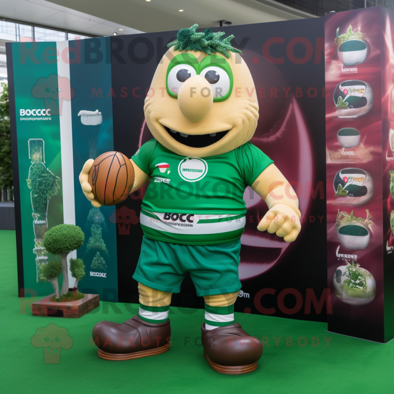 Green Moussaka mascot costume character dressed with a Rugby Shirt and Shoe laces Green Moussaka mascot costume character dressed with a Rugby Shirt and Shoe laces