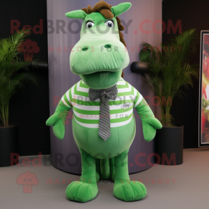 Green Quagga mascot costume character dressed with a Turtleneck and Bow ties
