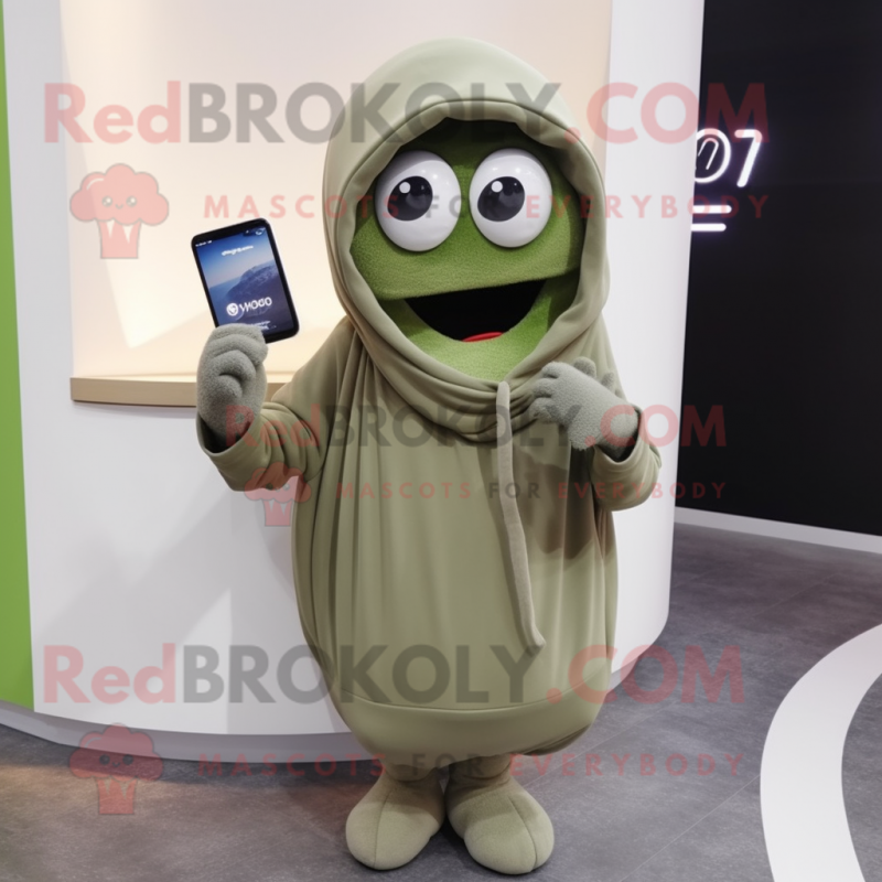 Olive Phone mascot costume character dressed with a Hoodie and Scarf clips Olive Phone mascot costume character dressed with a Hoodie and Scarf clips
