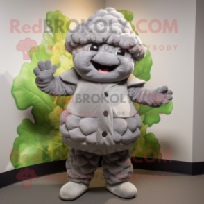 Gray Cauliflower mascot costume character dressed with a Turtleneck and Hats