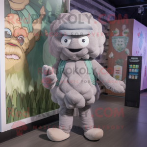 Gray Cauliflower mascot costume character dressed with a Turtleneck and Hats