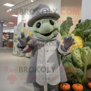 Gray Cauliflower mascot costume character dressed with a Turtleneck and Hats