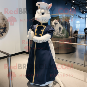 Navy Ermine mascot costume character dressed with a Empire Waist Dress and Brooches