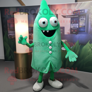 Green Ray mascot costume character dressed with a Henley Shirt and Cufflinks