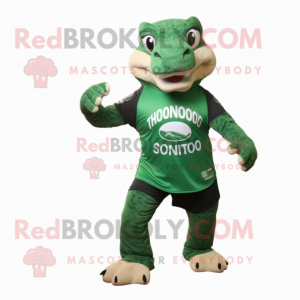 Forest Green Komodo Dragon mascot costume character dressed with a Running Shorts and Wraps