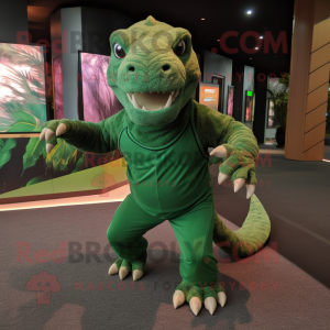 Forest Green Komodo Dragon mascot costume character dressed with a Running Shorts and Wraps