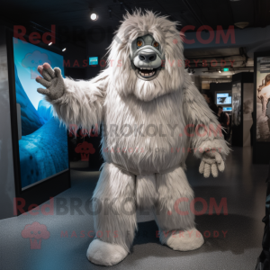 Silver Yeti mascot costume character dressed with a Jacket and Anklets