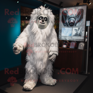 Silver Yeti mascot costume character dressed with a Jacket and Anklets
