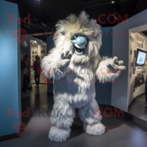 Silver Yeti mascot costume character dressed with a Jacket and Anklets