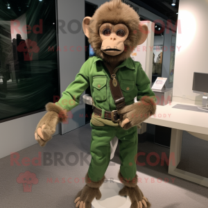 Green Capuchin Monkey mascot costume character dressed with a Corduroy Pants and Ties