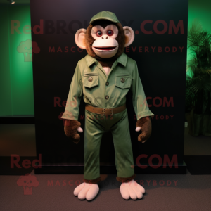 Green Capuchin Monkey mascot costume character dressed with a Corduroy Pants and Ties