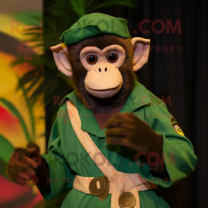 Green Capuchin Monkey mascot costume character dressed with a Corduroy Pants and Ties