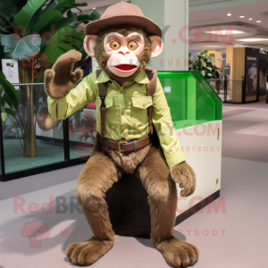 Green Capuchin Monkey mascot costume character dressed with a Corduroy Pants and Ties