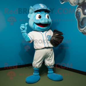 Cyan Baseball Glove mascot costume character dressed with a Dungarees and Clutch bags