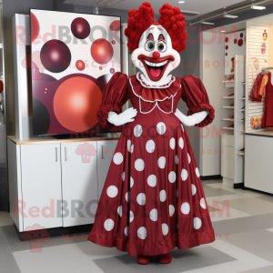 Maroon Clown mascot costume character dressed with a Evening Gown and Ties