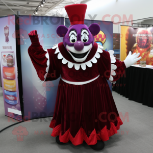 Maroon Clown mascot costume character dressed with a Evening Gown and Ties