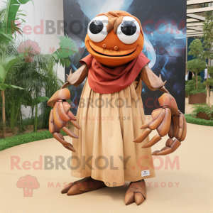 Brown Crab mascot costume character dressed with a Maxi Skirt and Bracelets