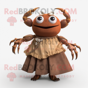 Brown Crab mascot costume character dressed with a Maxi Skirt and Bracelets