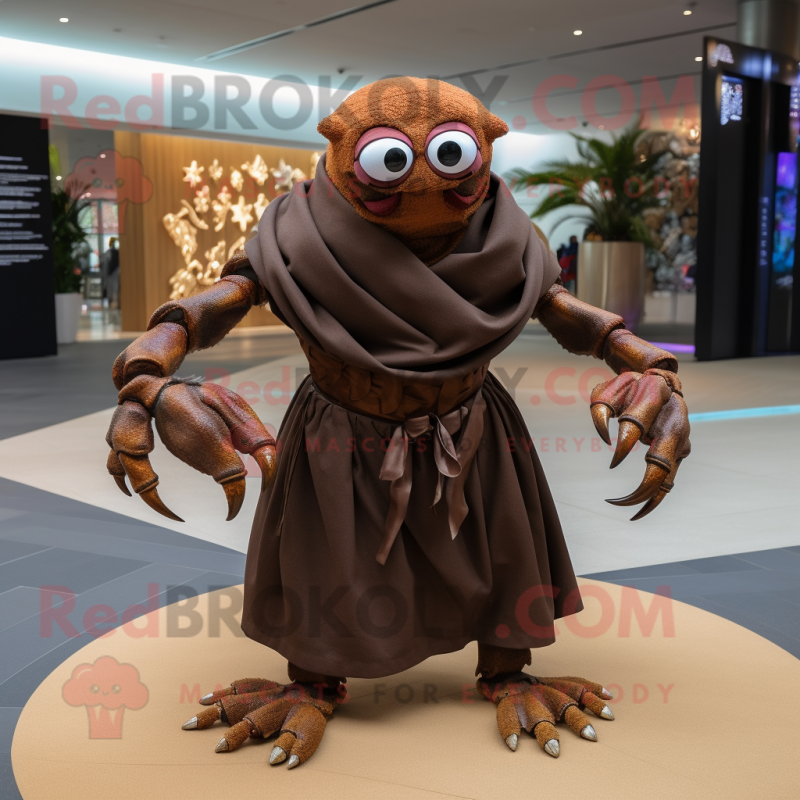 Brown Crab mascot costume character dressed with a Maxi Skirt and Bracelets