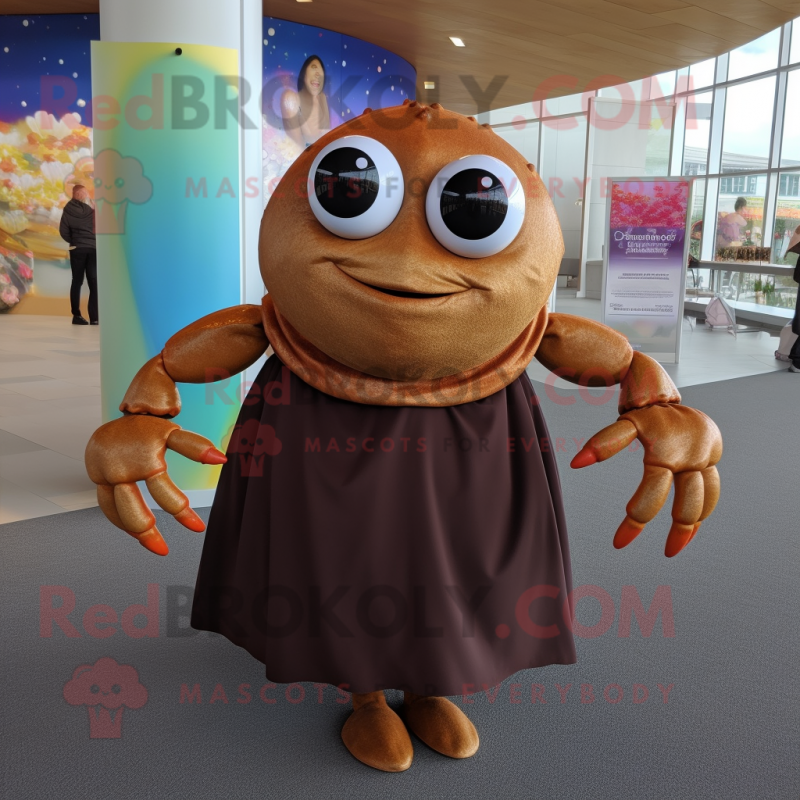 Brown Crab mascot costume character dressed with a Maxi Skirt and Bracelets