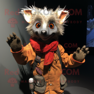 Rust Aye-Aye mascot costume character dressed with a Parka and Keychains