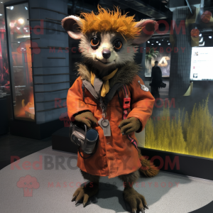 Rust Aye-Aye mascot costume character dressed with a Parka and Keychains