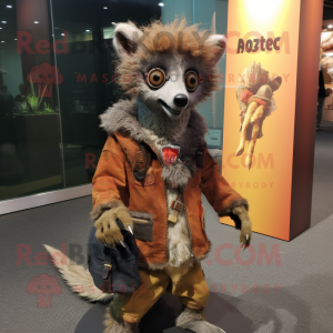 Rust Aye-Aye mascot costume character dressed with a Parka and Keychains