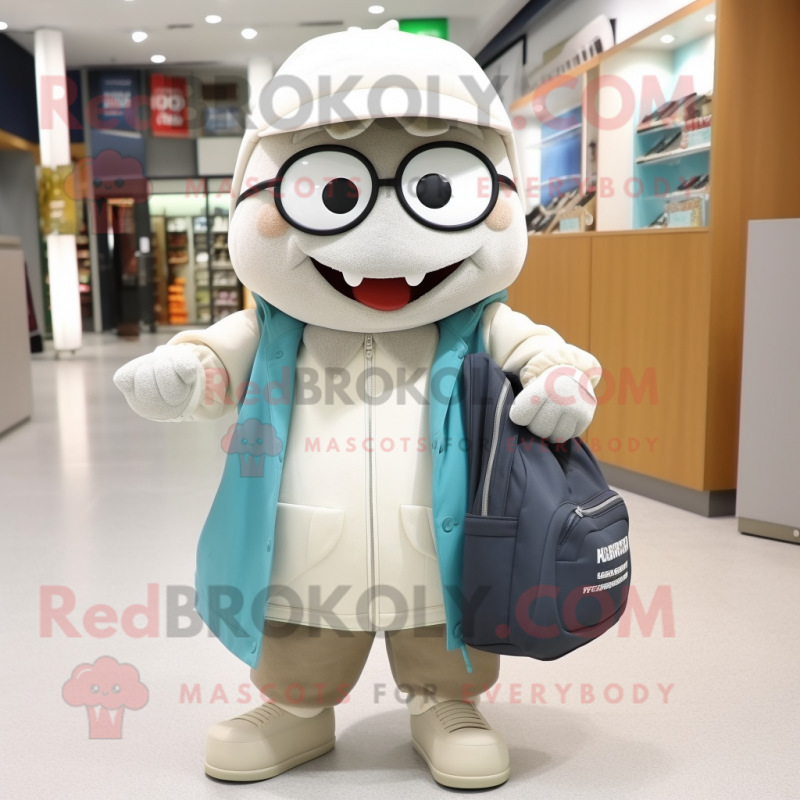 nan Ray mascot costume character dressed with a Jacket and Messenger bags nan Ray mascot costume character dressed with a Jacket and Messenger bags