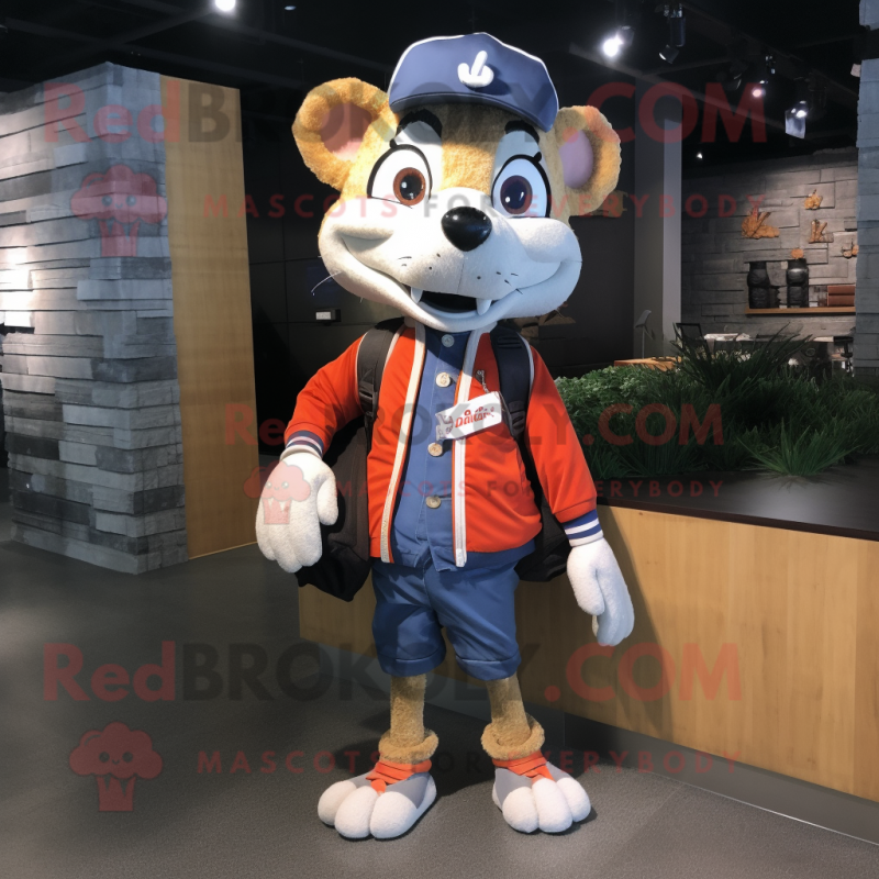 nan Ray mascot costume character dressed with a Jacket and Messenger bags nan Ray mascot costume character dressed with a Jacket and Messenger bags