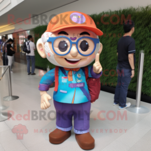 nan Ray mascot costume character dressed with a Jacket and Messenger bags