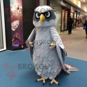 Silver Haast'S Eagle mascot costume character dressed with a Evening Gown and Eyeglasses