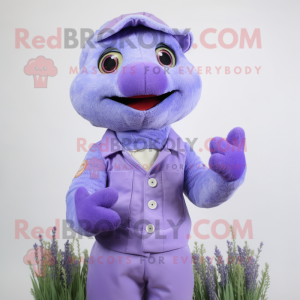 Lavender Cod mascot costume character dressed with a Waistcoat and Mittens