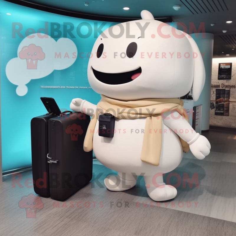 Cream Whale mascot costume character dressed with a Leggings and Wallets Cream Whale mascot costume character dressed with a Leggings and Wallets