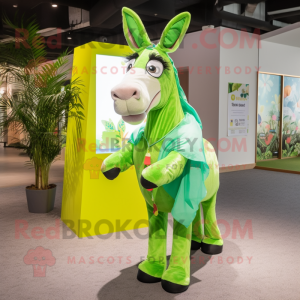 Lime Green Donkey mascot costume character dressed with a Bikini and Shawls