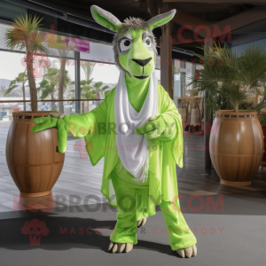 Lime Green Donkey mascot costume character dressed with a Bikini and Shawls