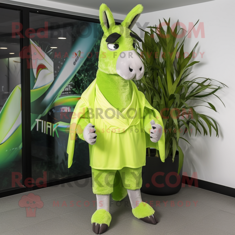 Lime Green Donkey mascot costume character dressed with a Bikini and Shawls Lime Green Donkey mascot costume character dressed with a Bikini and Shawls