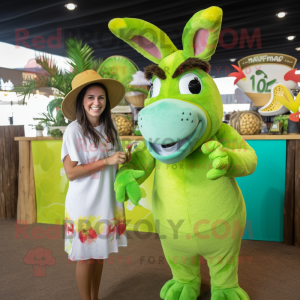 Lime Green Donkey mascot costume character dressed with a Bikini and Shawls