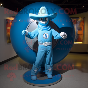 Cyan Cowboy mascot costume character dressed with a Circle Skirt and Berets