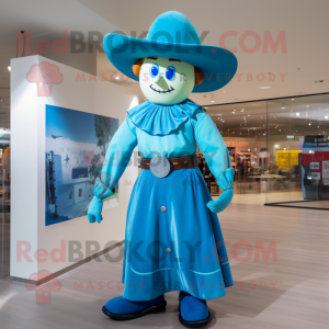 Cyan Cowboy maskot kostym...